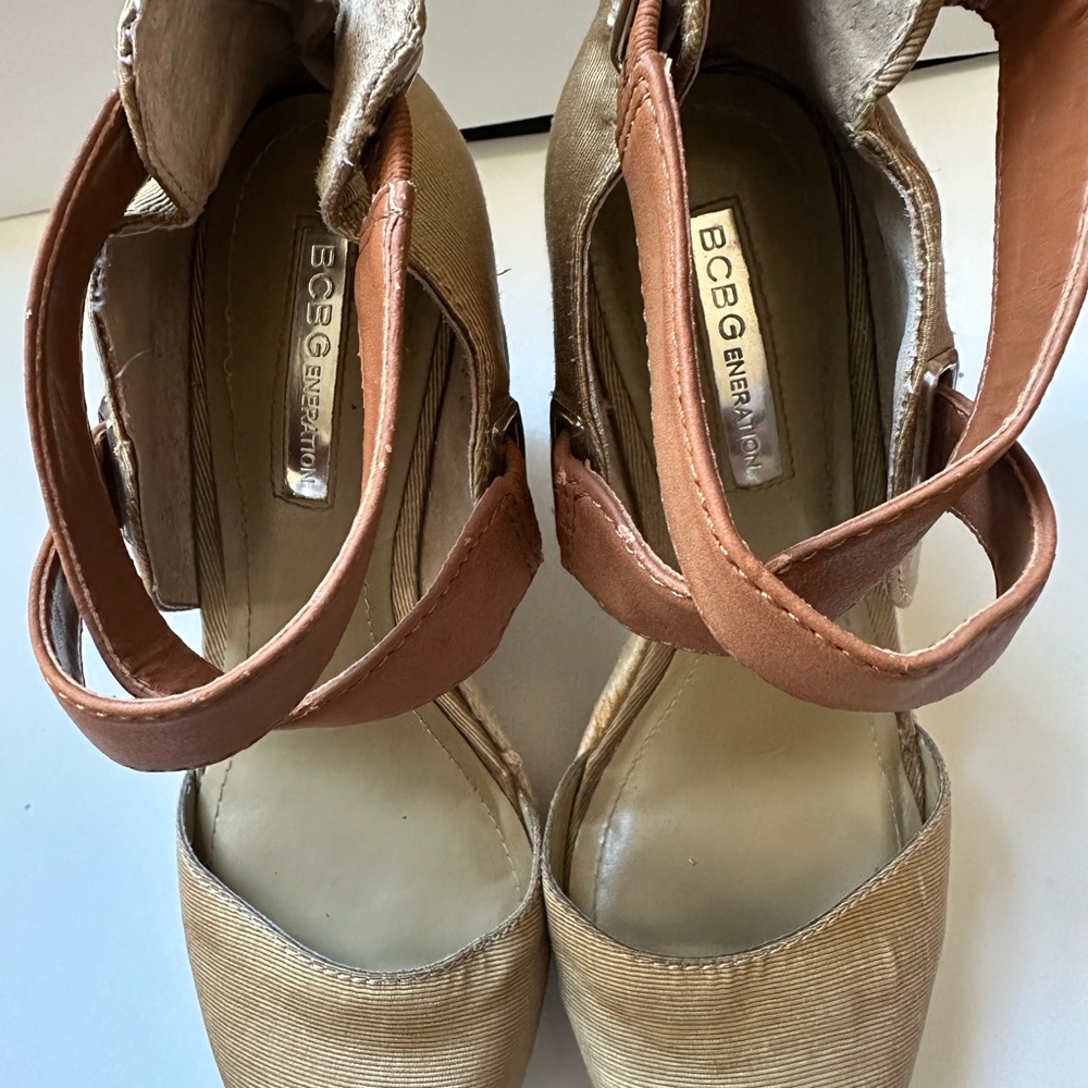 BCBGirls Tan and Brown Strappy Heels